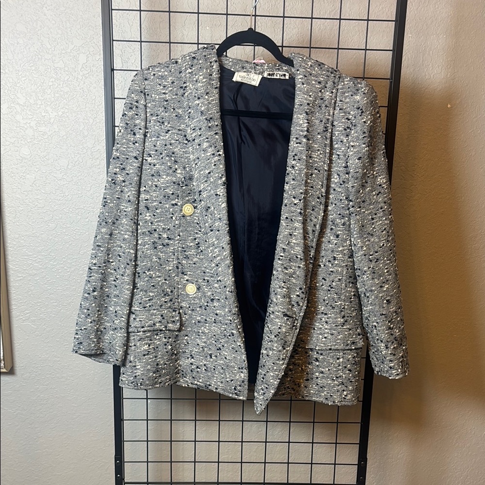Textured Gray Tweed Women's Blazer Jacket